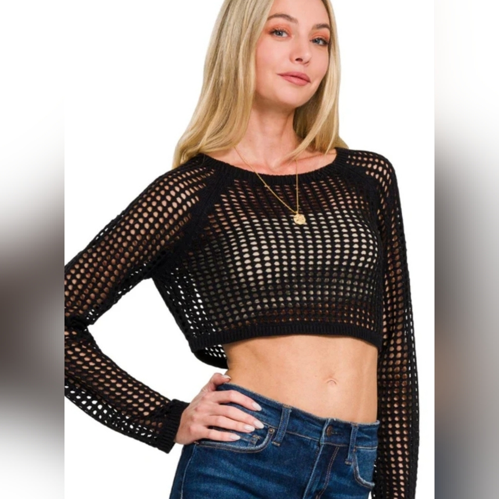 Zenana Open Knit Long Sleeve Cropped Top NWOT High Quality Soft Material ❤️